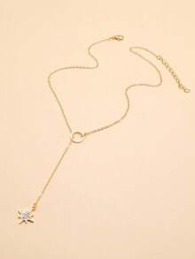 1pc Women Simple Zinc Alloy Circle Octagonal Star Beach Style Necklace, Gift Idea - Yellow Gold - View 2