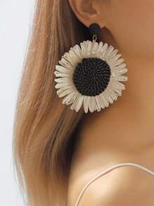 1 Pair Bohemian Style Braided Sunflower Holiday Earrings, Summer Beach Holiday Jewelry, Bohemian Accessories, Exaggerated Earrings