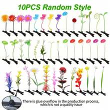 10 szt./20 szt. Słodkie zabawne sztuczne kwiaty i spinki do włosów z trawy, unisex motyl i grzybek sprężynowy zacisk projekt, nakrycia głowy na imprezę i występ na scenie