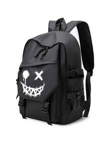 Unisex Large Capacity Luminous Casual Backpack, Solid Color College High School Student Backpack For Men, Fashionable Lightweight Simple Waterproof Backpack, Korean Style Travel Laptop Bag Anime School Supplies - Black - View 6