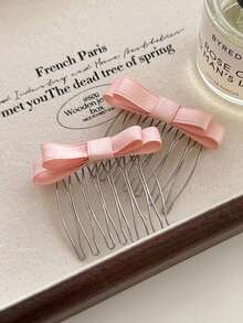 2件套女士优雅简约时尚实用合金2.16英寸蝴蝶结金属发夹，适合日常发型、化妆、休闲、派对、节日、送礼、通勤、度假 - 黑色/米色/蓝色/粉色发梳，可作侧梳，适合上学、大学、蝴蝶结、可爱、婚礼、优雅、少女、闺蜜礼物、发饰、头饰、情人节配饰