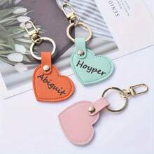 1pc Custom Text Leather Heart Keychain Pendant, Fresh Style Bag Charm Cute Heart Shaped Accessory, Colorful Creative Car Key Chain