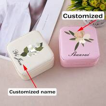 1pc Personalized Jewelry Box Mother's Day Valentine's Day Customized Gift Box Bridesmaid Ring Earrings Jewelry Storage Box Customized Flower Pattern And Name Customized Small Jewelry Box - Multicolor - View 1
