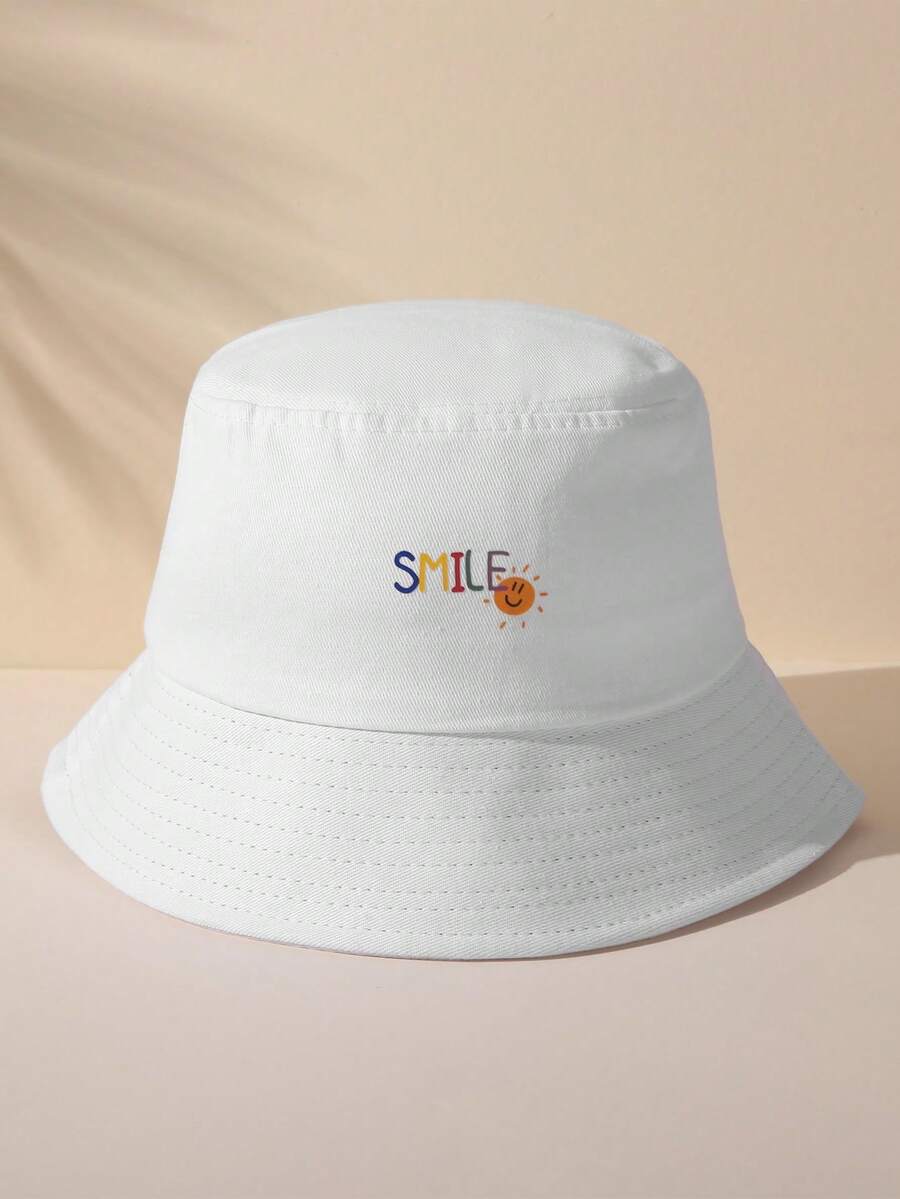 Casual Bucket Hat With Letters And Cartoons - trắng - Xem 1