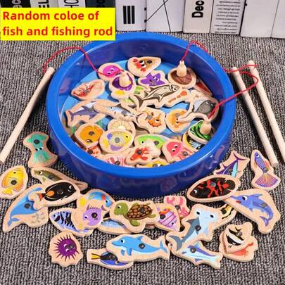 15/31/51Pcs 1 Set Wooden Magnetic Ocean Fishing Toys For Youngsters - STEM Learning Toys With Colorful Fish, Shells & Crab, Parent-Youngsters Interactive Games To Develop Hand-Eye Coordination, Patience & Focus, Educational Cognitive Fun Gift For Youngsters Easter Random Style Fish