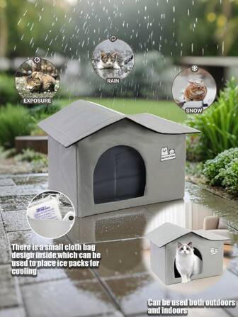 户外猫屋降温猫窝室外/室内猫保暖猫屋四季通用猫床易于组装，可折叠牛津猫屋，室内外防雨，恒温调节，防水，流浪猫庇护所