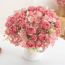 1/4 Peças Buquê de Flores Artificiais Realistas, Rosas Faux Reutilizáveis, Buquês de Crisântemos e Hortênsias com Haste, Decoração de Mesa para Casa e Sala, Arranjos de Flores Artificiais Centrais, Decoração de Jardim e Quintal Externos, Decoração de Casamento, Aniversário, Chá de Panela - Sem Recipiente