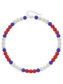 1pc Men Colorful Rhinestone Beaded Necklace, Hip Hop Sports Baller Fashion Accessories A Gift For Boys