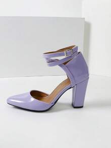 Timesize Sapatos de Salto Alto com Cadarço Roxo para Outono/Inverno, Sapatos de Salto Grosso Tipo Mary Jane Roxo Raso para Primavera/Verão, Sapatos de Noiva Formais, Saltos Extra Altos, Sapatos de Trabalho para Mulheres, Elegantes, para Festa