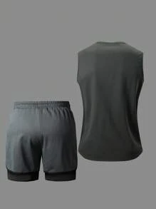 Outdoor Sports Suit, Dark Grey Breathable Tank Top And Shorts Set, Fashionable And Comfortable For Summer Sports, Running, Hiking