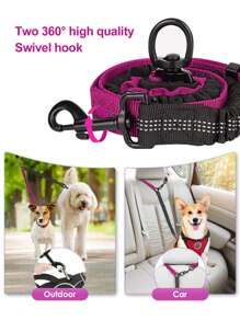 1pc Multi-Functional Dual Dog Leash Set, Can Be Used To Walk 1 Small And 1 Large Dog Simultaneously Or As A Car Seatbelt, High Elasticity Shock Absorbing Adjustable & Anti-Twist 360° Swivel Design, Durable Nylon Material With Reflective Strips, Suitable For Outdoor Use With Different Dog Breeds