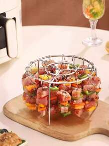 1 Set Kitchen Barbecue Rack, Small Grill Rack With 24 Skewers And 3 Grill Plates, Made Of Stainless Steel, Scratch-Resistant, Suitable For Air Fryer, Multi-Function Pot Stand, Tableware Rack, Outdoor Picnic Cookware Rack, Home Party Grill Stand, Applicable For Kitchen And Dining Room