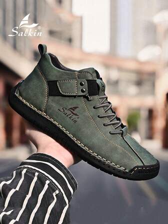Salkin 男士简约时尚高帮休闲鞋适合男士户外行走驾车复古靴子男士办公日常鞋透气轻便耐磨防滑四季款大码男皮鞋45 46 47 48