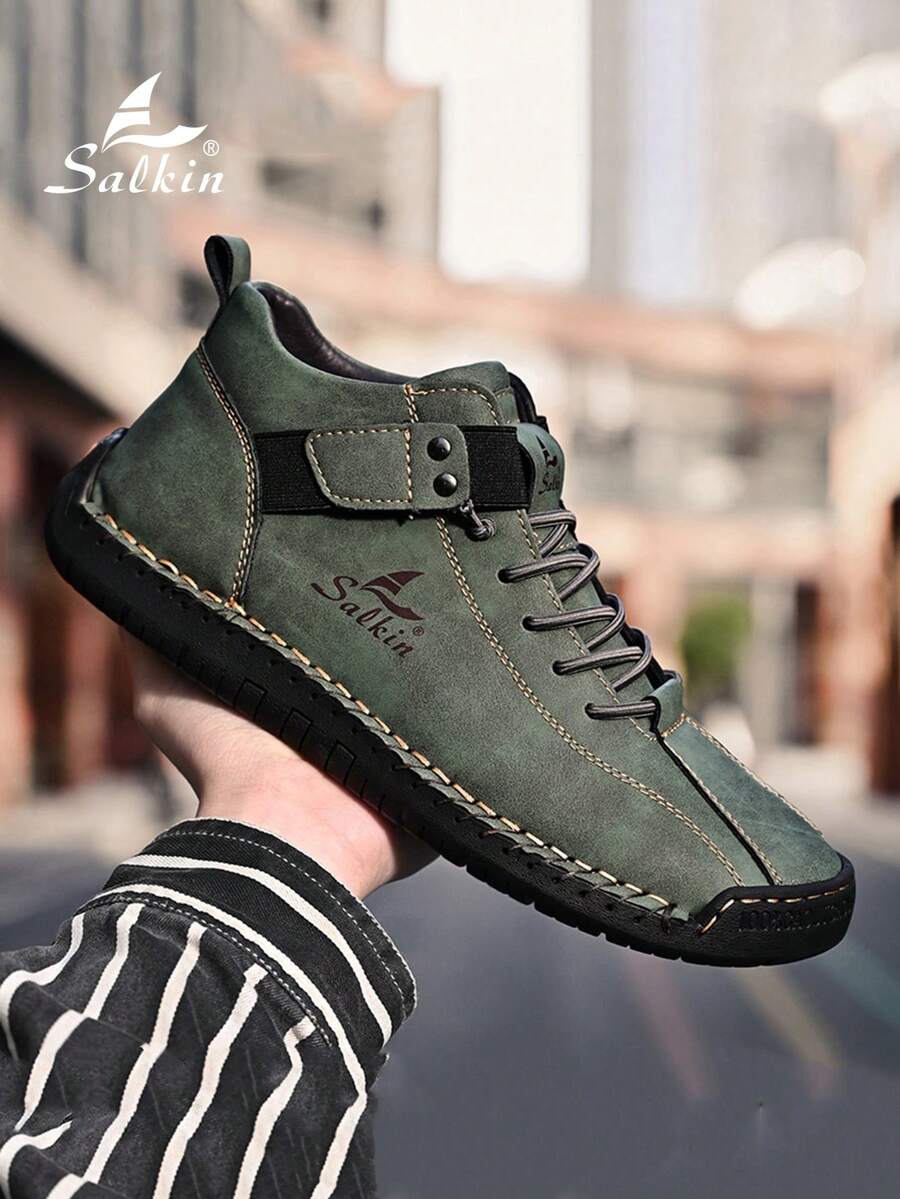 Salkin 男士简约时尚高帮休闲鞋适合男士户外行走驾车复古靴子男士办公日常鞋透气轻便耐磨防滑四季款大码男皮鞋45 46 47 48