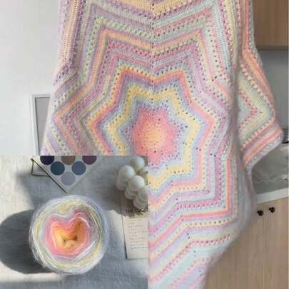 50克/卷渐变色羊毛线，彩色钩编线，手工羊毛和马海毛混纺线，柔软钩编蕾丝DIY线，适用于服装辅料和缝纫线