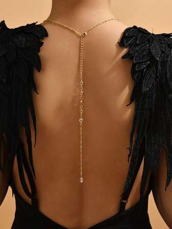 Long Chain Crystals Backless Necklace, Creative Wedding Minimal Necklace Jewelry Summer Fall, Autumn, Halloween