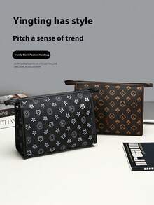 1pc All-Over Print PU Material Men's Handheld Bag, Wrist Pouch, Coin Purse, Business Bag - Multicolor - View 3