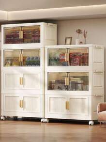 Folding Multilayer Storage Cabinet, Living Room Snacks Toys Organizer Shelf, Home Storage Wardrobe Closet