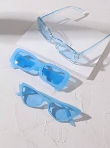 Conjunto de 3 piezas de nuevas gafas de declaración de moda de fotografía callejera en combinación de color azul