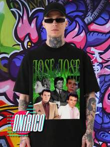 Playera oversize jose jose  Figuras  Letras    Algodón      playera oversize impresa    primavera verano - Negro - Ver 3