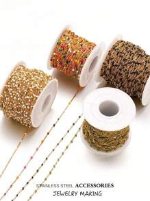 100cm Cadena de cuentas de acero inoxidable esmaltado, cadena de bolas coloridas en estilo bohemio para hacer bisutería, pulseras, collares y accesorios DIY