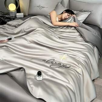 1pc Of Summer Thin Air Conditioning Blanket, Butterfly English Embroidered Summer Cool Blanket, Luxurious Bedding, Comfortable All Year Round, Easy To Clean, Suitable For Sofa And Bed Towels, Pillowcase Not Included