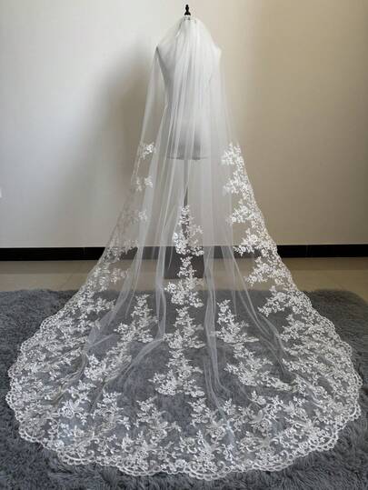 Bride Wedding Long White Lace Veil Wedding Photo Photo Props Veils Full Of Mid-Length Veil Fall Clothes For Women