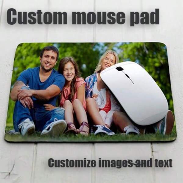 Mouse pad de neoprene personalizado com foto e texto impresso, redondo/coração/retangular, acessórios para mesa de computador de escritório e jogos
