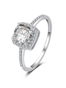 Bague de mariage en zircone cubique de luxe carrée en argent sterling 925 pour femmes. Cadeau de bijoux pour un partenaire ou un ami lors d'un anniversaire. Convient pour le mariage, les fiançailles, le port quotidien des femmes. Accessoires de haute qualité, style de boîte aléatoire.