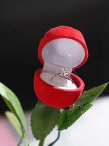 Creative Rose Flower Shaped Ring Box, Faux Rose Jewelry Box, Flocked Rose Ring Box, Engagement Ring Storage Box - Multicolor - View 4