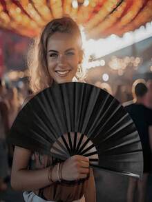 Bamboo Foldable Hand Fan, Premium Fabric Folding Handheld Fan, With Thick Bamboo Frame, For Cooling Decor, Gifts For Women, Men, Girls, Boys, Black