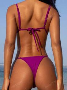 Conjunto de bikini sexy 2025, estilo europeo y americano con espalda con doble tela de unicolor y división para mujeres