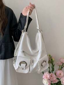 Mochila/Ombro/Bolsa Transversal Personalizada Multifuncional, Versátil, Estilo Coreano, 1 peça, 2025, Grande Capacidade, para Estudantes, Uso Diário e ao Ar Livre, Feminina - Branco - Ver 7