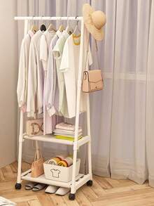 1pc Floor Standing Coat Rack, Bedroom Compact Clothes Hanger Rack With Shelves, Multi-Layer Storage For Living Room, Mobile & Multifunctional Design Indoor And Balcony Drying Rack - Multicolor - View 7