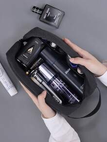 New Fashion Simple Canvas Toiletry Bag, Travel Portable Handheld Large Capacity Multifunctional Cosmetic Bag, Room Decor, Bags, Makeup Bag, Vanity, Travel, Make Up Bag, Travel Essentials, Organizer, Storage, Travel Essential, Makeup Organizer, Makeup Bags, Toiletry Bag, Desk Organiser, Cosmetic Bag, Makeup Pouch, Make Up Organizer, Vanity Accessories, Make Up Pouch, Make Up Bags,Gifts For Women,Christmas Gifts,Gift Ideas For Women - Multicolor - View 3