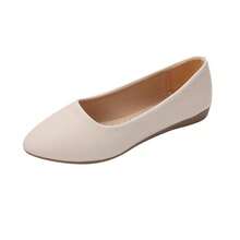 Sandalias de mujer, bailarinas planas, zapatos casuales tipo slip-on, zapatos de trabajo antideslizantes, bailarinas de punta con unicolor, suela de goma y parte superior - Beis - Ver 11