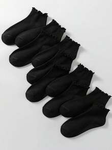 1 Pair/10 Pairs Black Lace Socks, Cute And Sweet, Suitable For Pairing With Leather Shoes, Sneakers, Floral Dresses, Ideal For Women's Daily And Sports Wear In Spring/Summer. Soft, Skin-Friendly, Breathable, Moisture-Wicking, Anti-Odor Ladies Lace Ankle Socks - Black - View 3