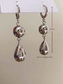 1 Pair Metal Ball Long Drop Earrings, Minimalist & Versatile For Commuting, Parties And Evening Events - Silver - View 2