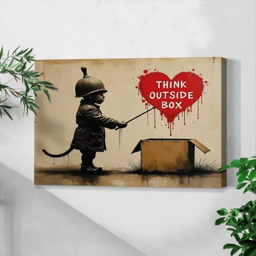 1Pc Think Outside Box Vintage Poster For Unconventional Thinkers Graffiti Street Art Canvas Wall Art For Living Room Wall Decor For Bedroom Bathroom Framed Wall Poster Art Prints - Multicolor - View 1