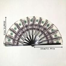 1pc Unique Dollar Sign Printed Folding Fan, Distinctive And Novel Design, Personalized Hand-Held Fan. Special For Parties, Weddings, Club Activities. Also Suitable For Home Decor - Smooth And Fluid Fan Opening