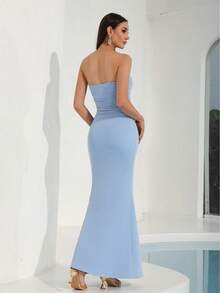 Modphy Nouvelle robe maxi moulante dos nu en maille sexy sans bretelles et sans manches. Robe élégante pour femmes, convenant pour mariage, festival, soirée de gala. Idéale pour soirée, invitée de mariage et autres occasions. - Bleu ciel - Voir 7