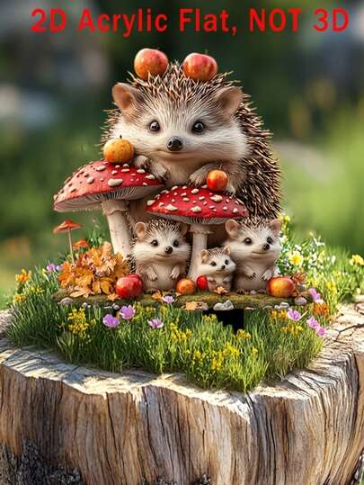 1 pieza de diseño plano 2D decoración de erizo de cristal estilo bohemio para el hogar y el jardín, relleno de maceta, de 11.8x8 pulgadas, decoración para exteriores con tema de animal divertido, arte para el patio impermeable, decoración multiusos de jardín con tema inglés