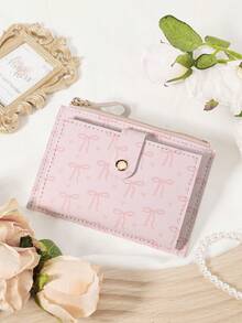 Pink Bow Love Pattern Bag,Flip Cover Zipper Small Wallet Coin Pocket Small Purse Bifold Slim Women Wallet MiniThin,Lightweight,Multi Layer Portable,ID Card,Money Credit Card Minimalist,Fashion,Modern,Business,For Anniversary,For Christmas,On Valentine Day,For Birthday Gift,For Gift,For Lover For Women,For Girls,For Lady,For Female,Bag School Supplies For School Dorm Room & Back To School