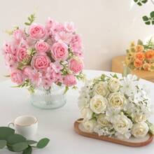 1/4 peças Buquê de Flores Artificiais Realistas, Buquês Reutilizáveis de Rosas Falsas, Crisântemos, Hortênsias com Hastes, Decoração de Mesa para Casa e Quarto, Arranjos Florais Artificiais Centrais, Decoração de Jardim e Quintal Externos, Decoração de Casamento, Aniversário, Chá de Panela - Sem Recipiente, Decoração de Outono