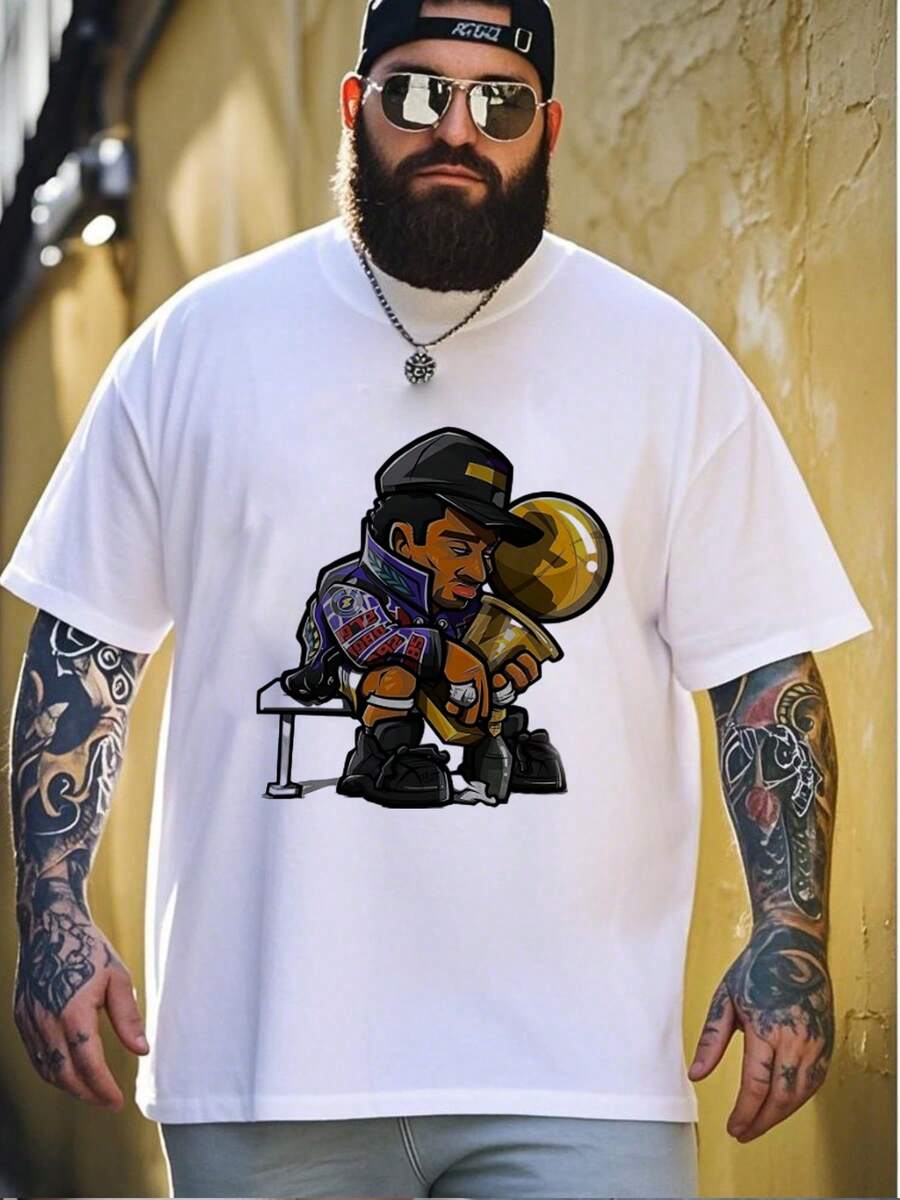 Cool Cartoon Character With Trophy T - Shirt, 100% Cotton With 220g Weight, For A Stylish Look - White - View 1