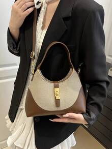 Colorblock Design Dumpling Bag, Multifunctional Commuter Portable Shoulder Crossbody Bag, Handbag Suitable For Daily Commute, Casual Dates, Shopping And More - Brown - View 2