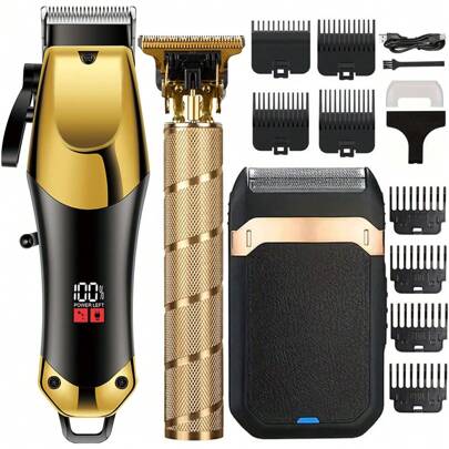 3pcs/1set USB Rechargeable Men's Professional Electric Hairdresser And Razor Set - High-Precision Cordless Grooming Set With Beard Trimmer For Home And Salon Use Ideal As Haircutting & Grooming Set,Battery Capacity: 600mAh+600mAh+600mAh
