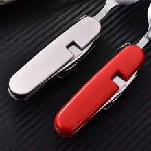 Folding Camping Knife, Fork And Spoon, Stainless Steel, Portable, Detachable, Multi-Function Folding Knife