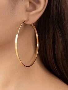 1 对经典时尚厚金环耳环，优雅个性化女士耳环 - 金黃色 - 查看 7