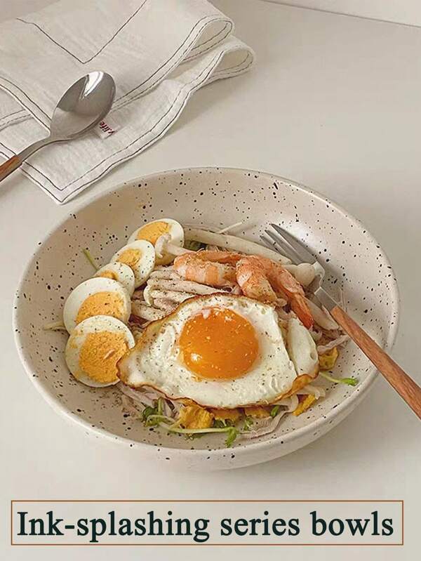 1pc Splatter Paint Aesthetics Salad Bowl, High-End Single Person Dining Plate, Home Tableware Deep Soup Bowl,School Supplies